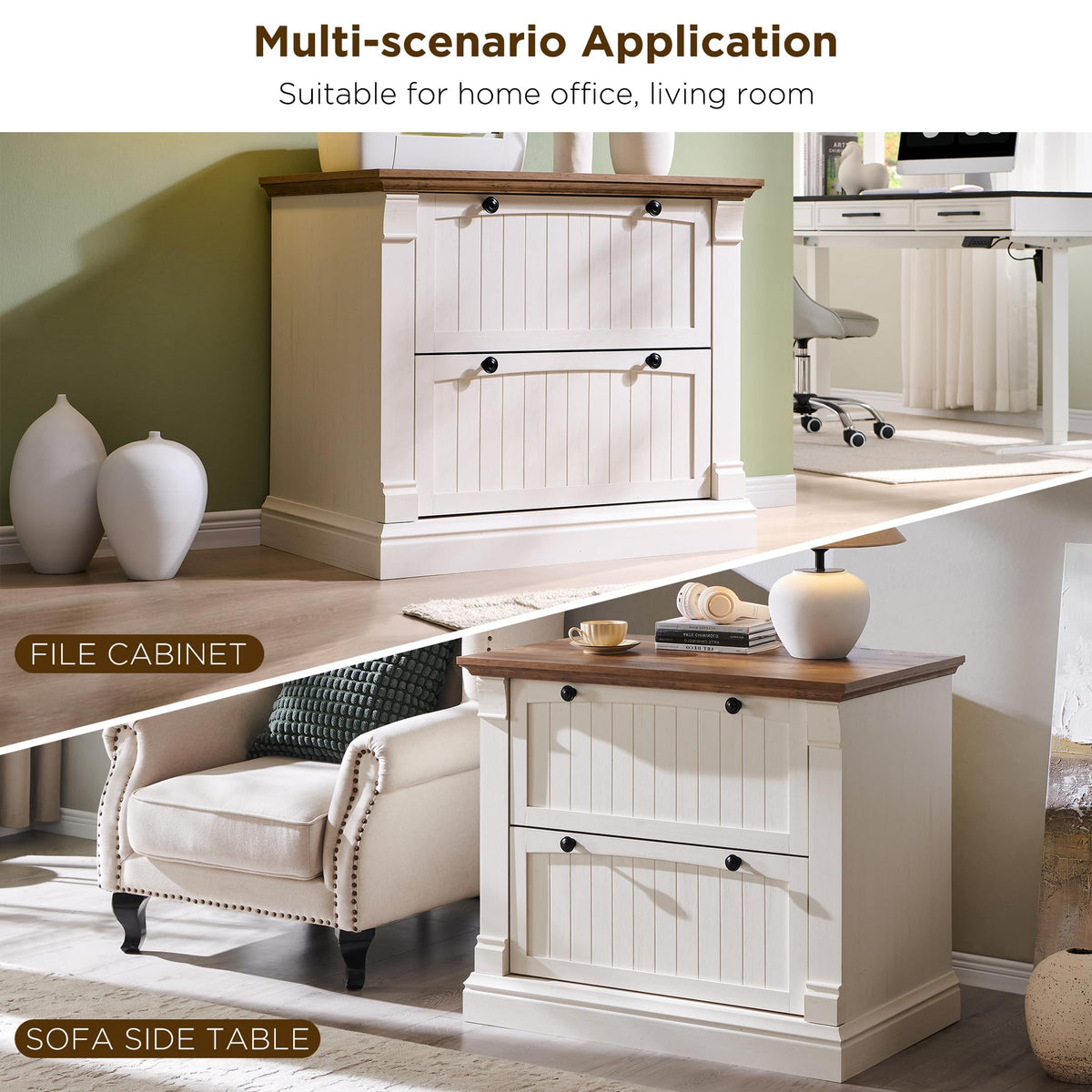 Antique White 2 Drawer File Cabinet R985