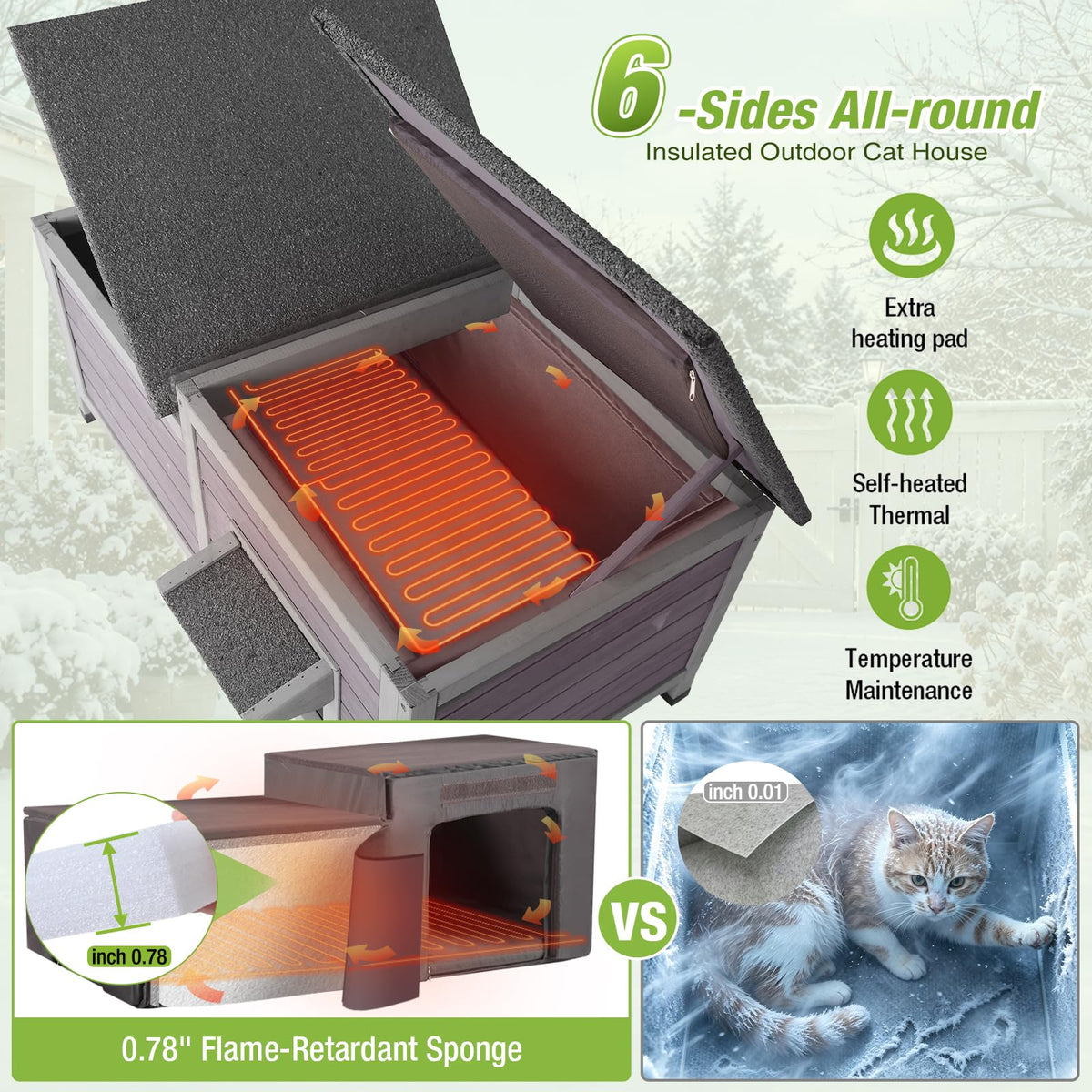 Large Heated Outdoor Cat House with Insulated Liner Y49683