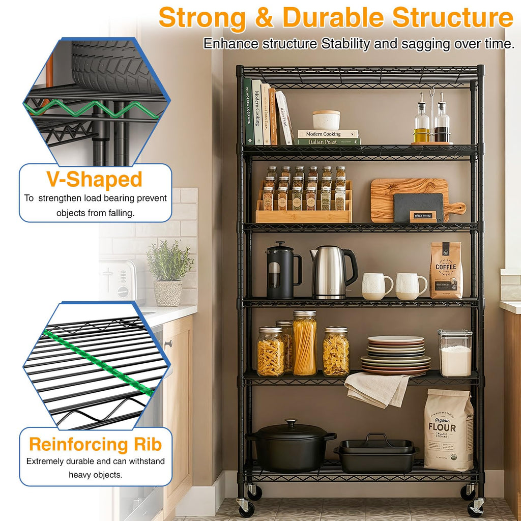 6-Tier Wire Shelf with Wheels O3207