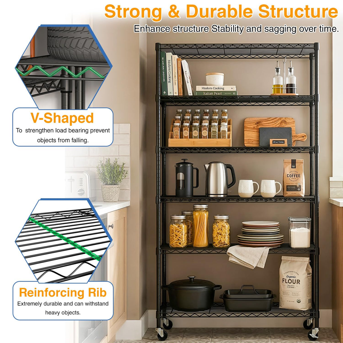 6-Tier Wire Shelf with Wheels O3207