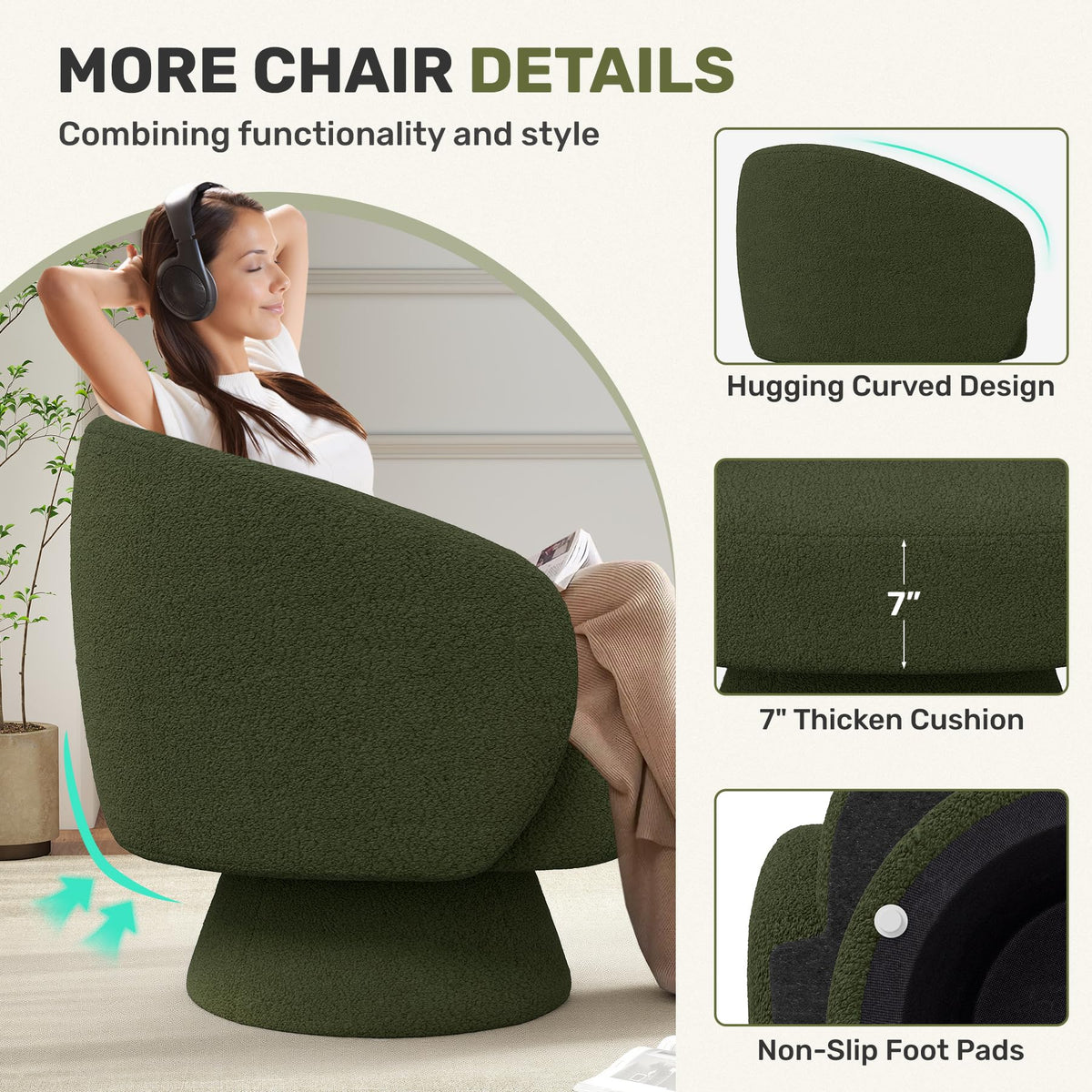Green Set of 2 Swivel Barrel Accent Chairs S471708