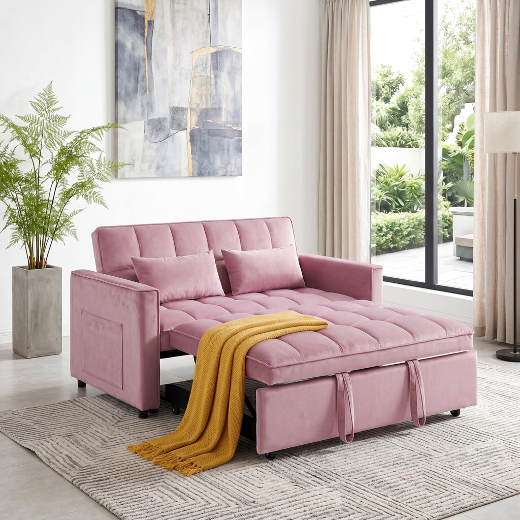 Pink Velvet Convertible Sleeper Sofa Bed V322878