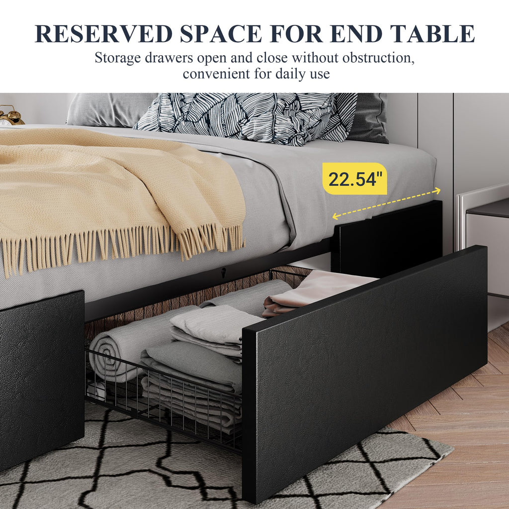 Queen Size Platform Storage Bed Frame with 3 Drawers, Black Y991