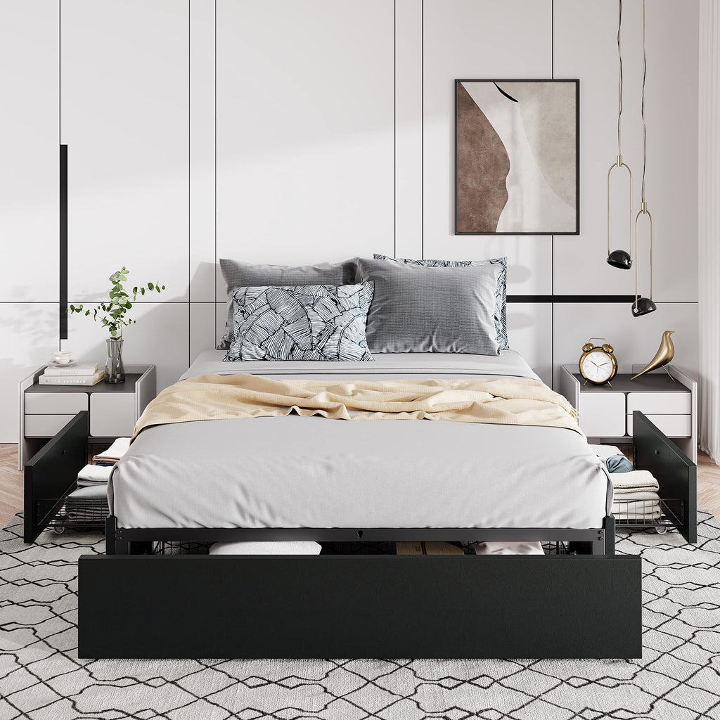 Queen Size Platform Storage Bed Frame with 3 Drawers, Black Y991
