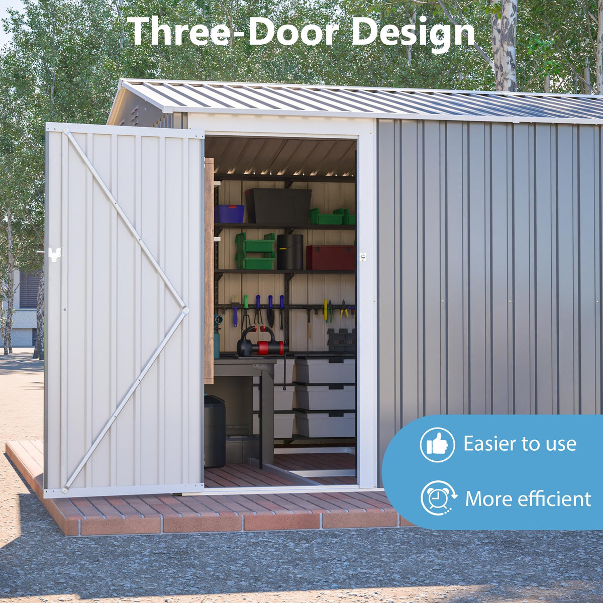 10x14 FT Waterproof Metal Storage Shed with 3 Lockable Doors F44035