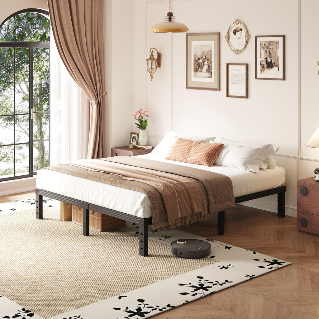14 Inch Metal Queen Bed Frame with Storage, Black E62257
