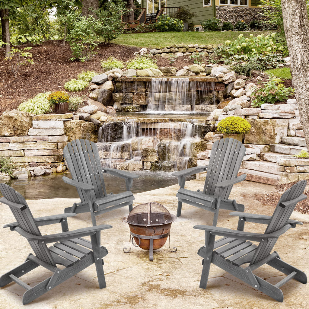 Folding Solid Wood Adirondack Chair Set of 2 Grey Z5410