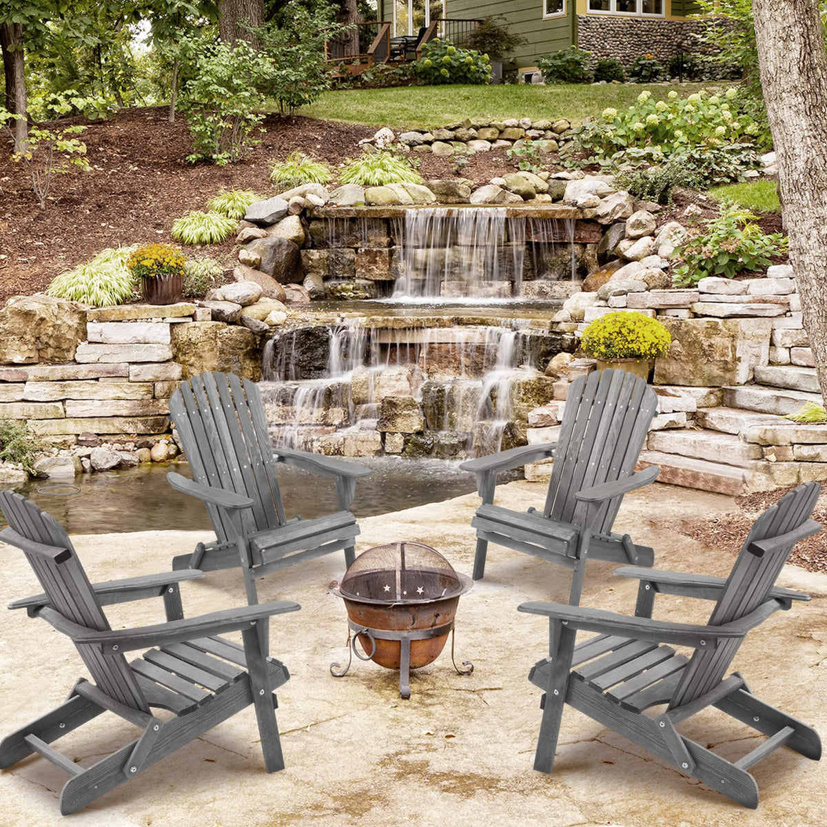 Folding Solid Wood Adirondack Chair Set of 2 Grey Z5410