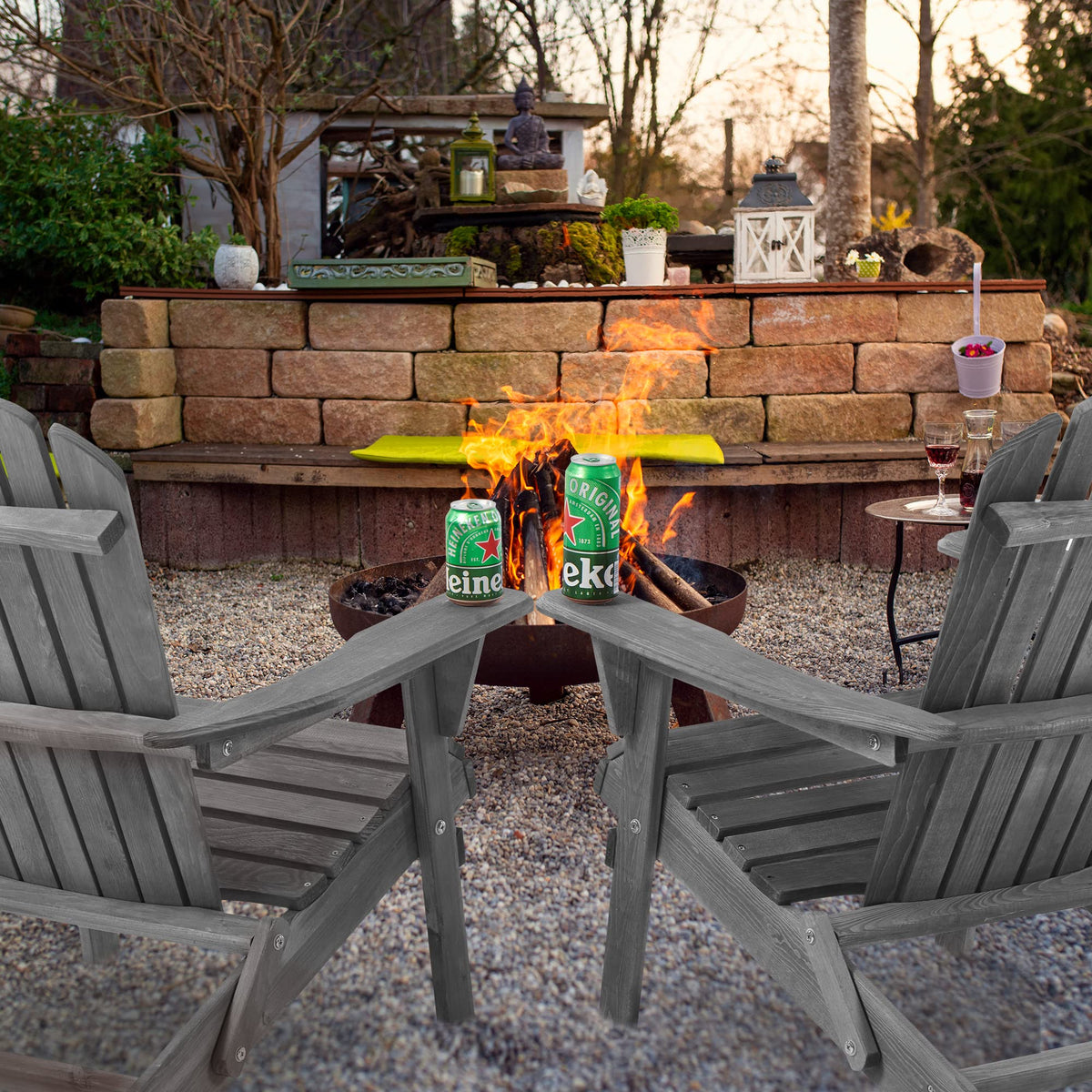 Folding Solid Wood Adirondack Chair Set of 2 Grey Z5410